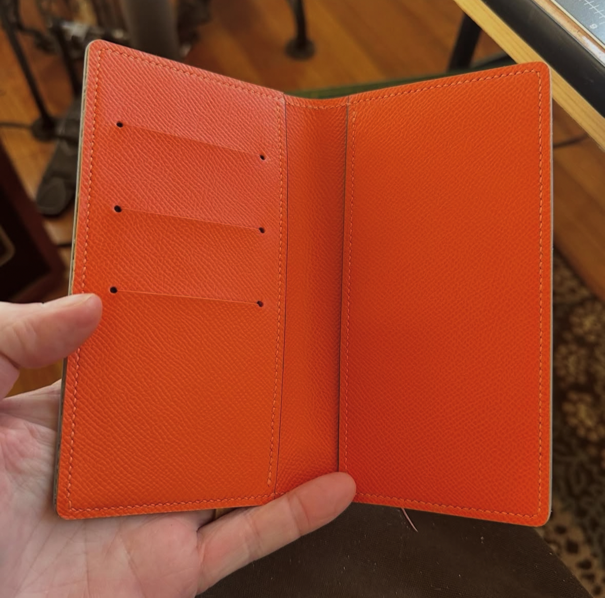 Orange passport cover open